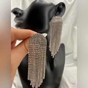 New! Bridal wedding Sparkling Silver Tassel Earrings